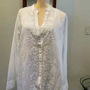NWT Soft Surroundings White Beaded Button Down XL
